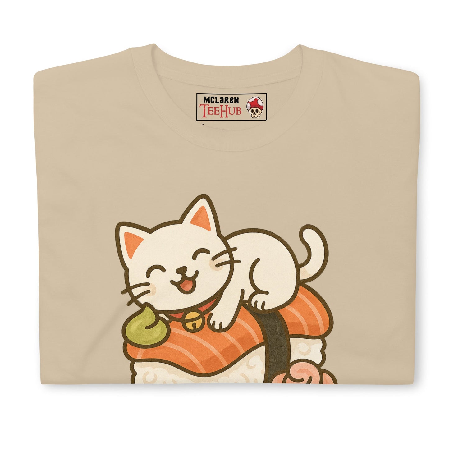Sushi Cat T-Shirt – Kawaii Kitty on Salmon Nigiri – Cute Anime Cat Tee