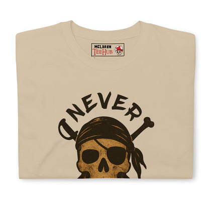 Never Say Die T-Shirt – Retro Goonies Pirate Skull Adventure Tee