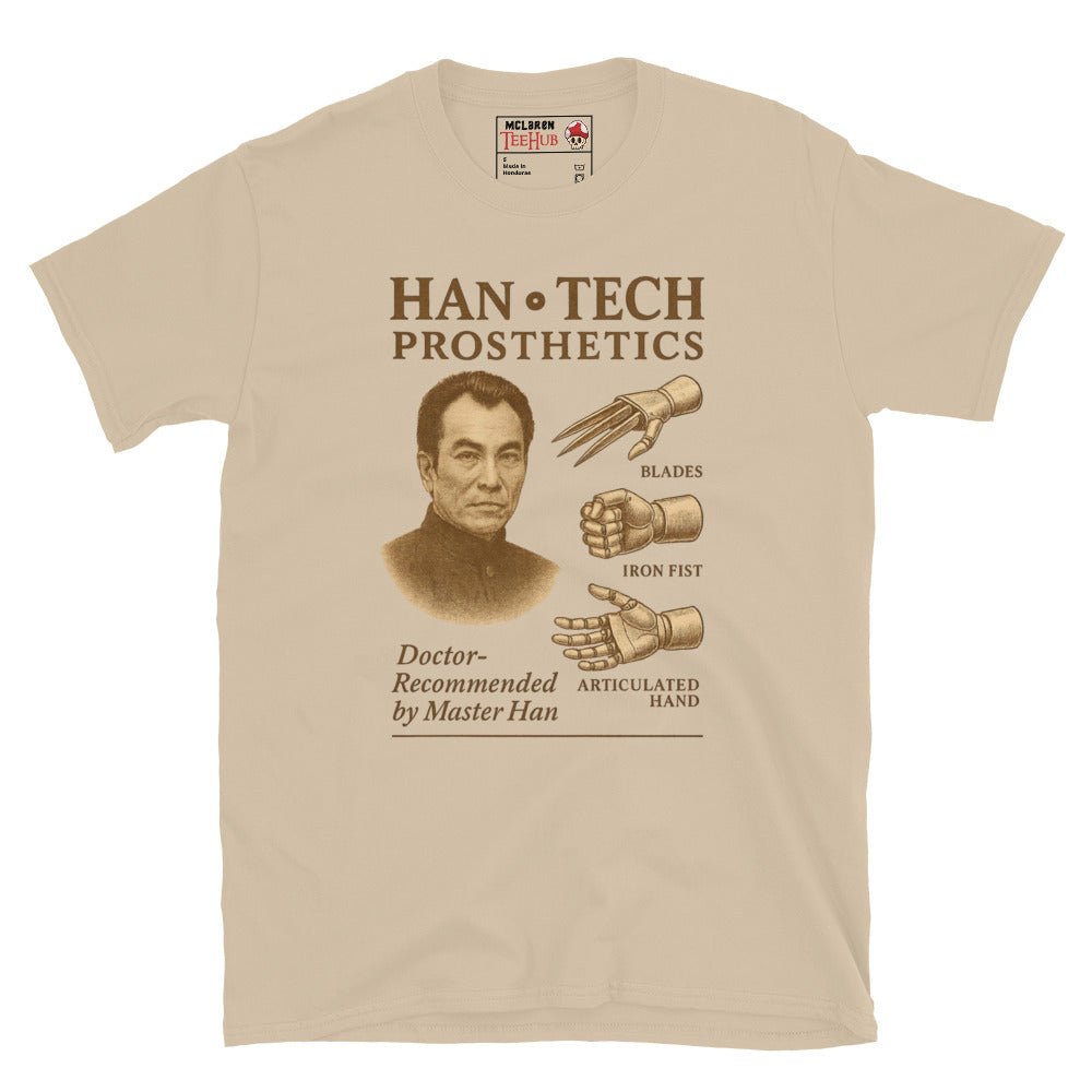 Han-Tech Prosthetics T-Shirt – Enter the Dragon Funny Martial Arts Parody Tee