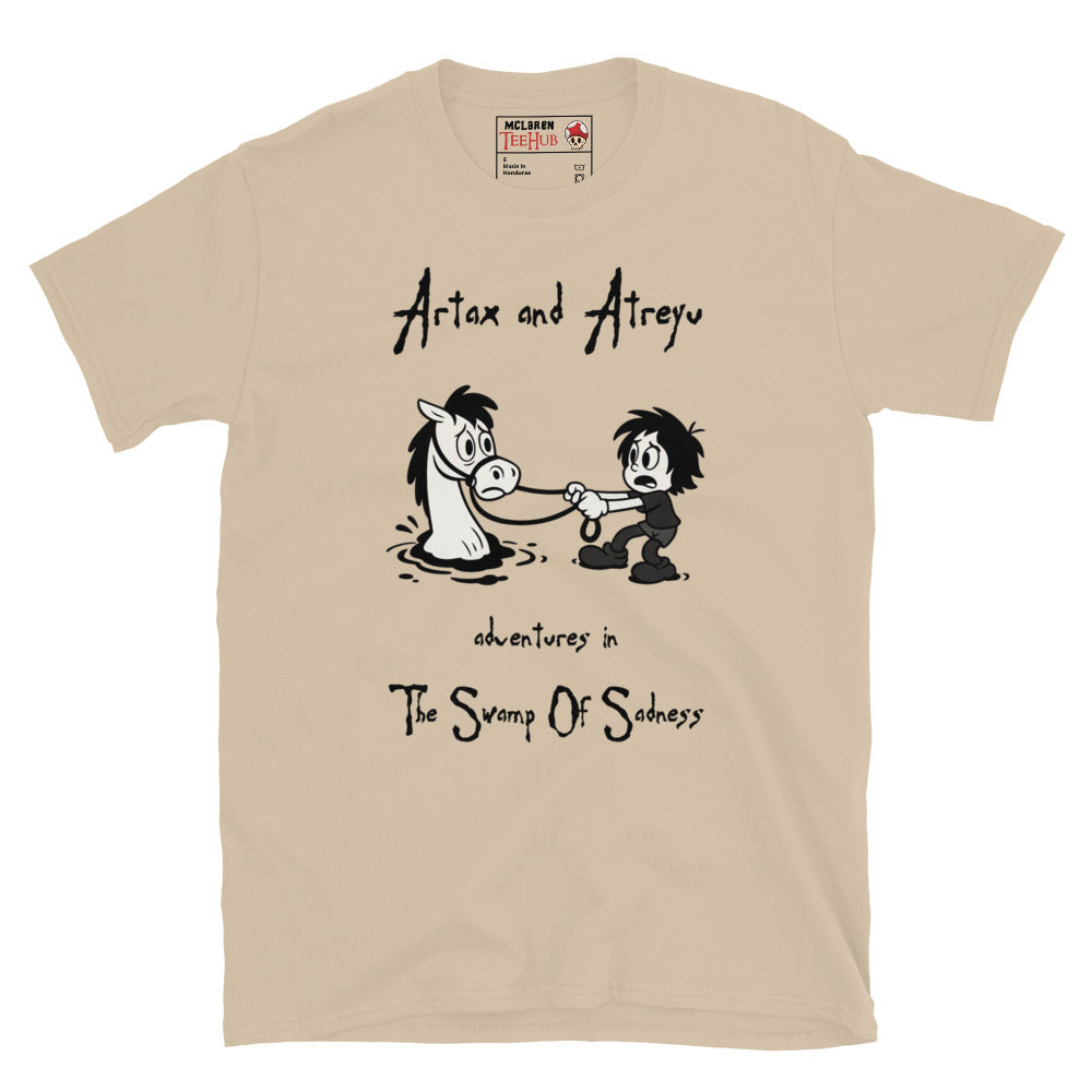 Artax & Atreyu – Swamp of Sadness Cartoon T-Shirt | NeverEnding Story Parody Tee