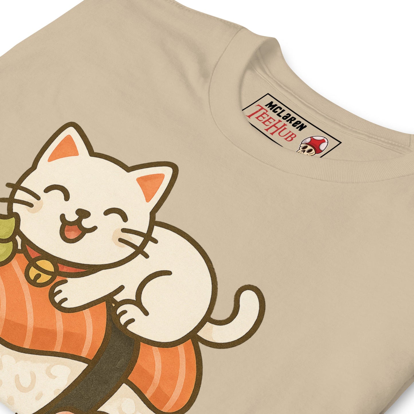 Sushi Cat T-Shirt – Kawaii Kitty on Salmon Nigiri – Cute Anime Cat Tee