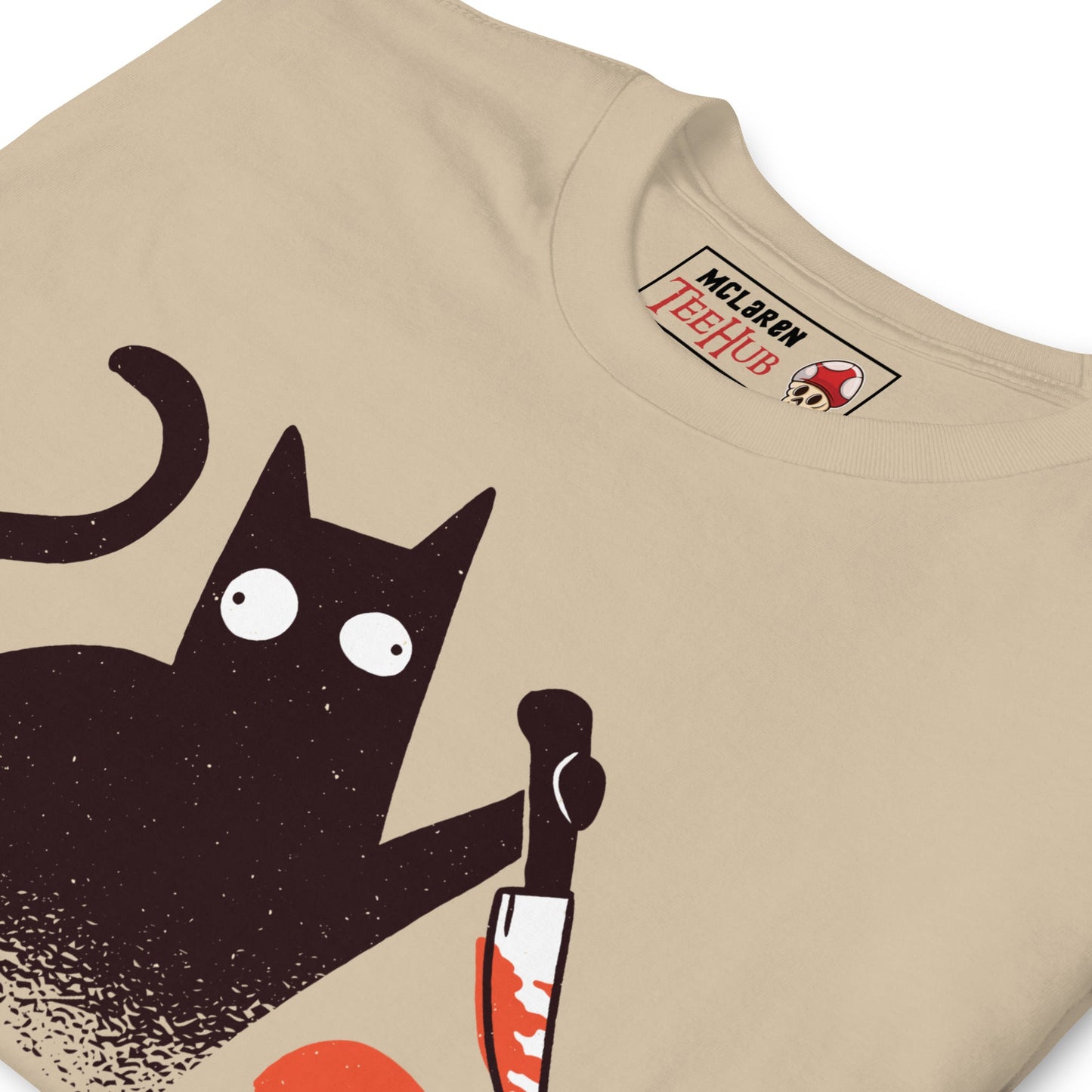 Funny Cat Knife T-Shirt – “What?” Meme Tee – Dark Humor Cat Lover Shirt