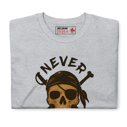 Never Say Die T-Shirt – Retro Goonies Pirate Skull Adventure Tee