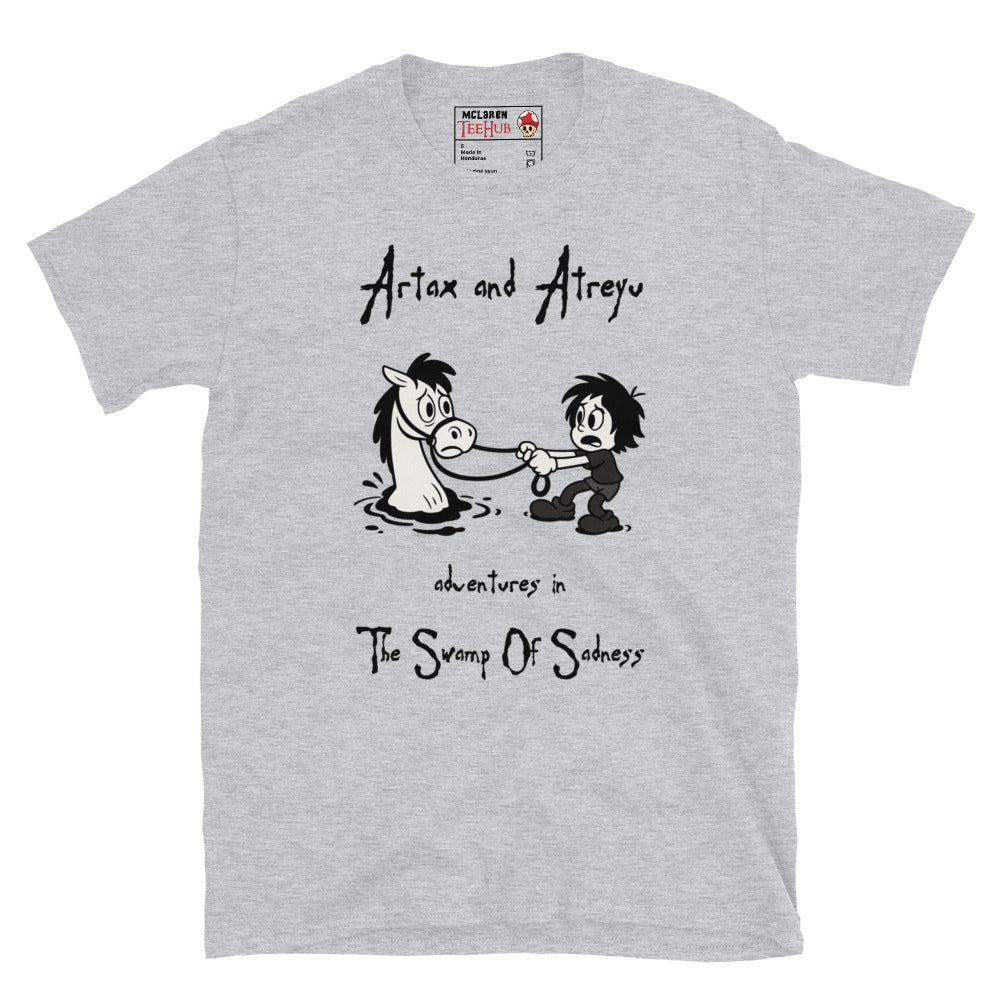 Artax & Atreyu – Swamp of Sadness Cartoon T-Shirt | NeverEnding Story Parody Tee