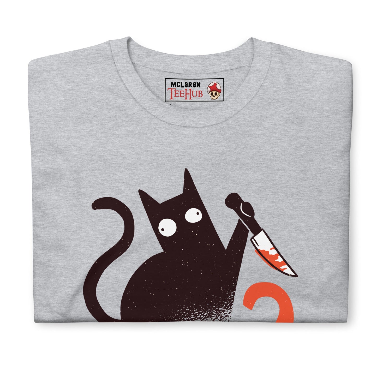 Funny Cat Knife T-Shirt – “What?” Meme Tee – Dark Humor Cat Lover Shirt