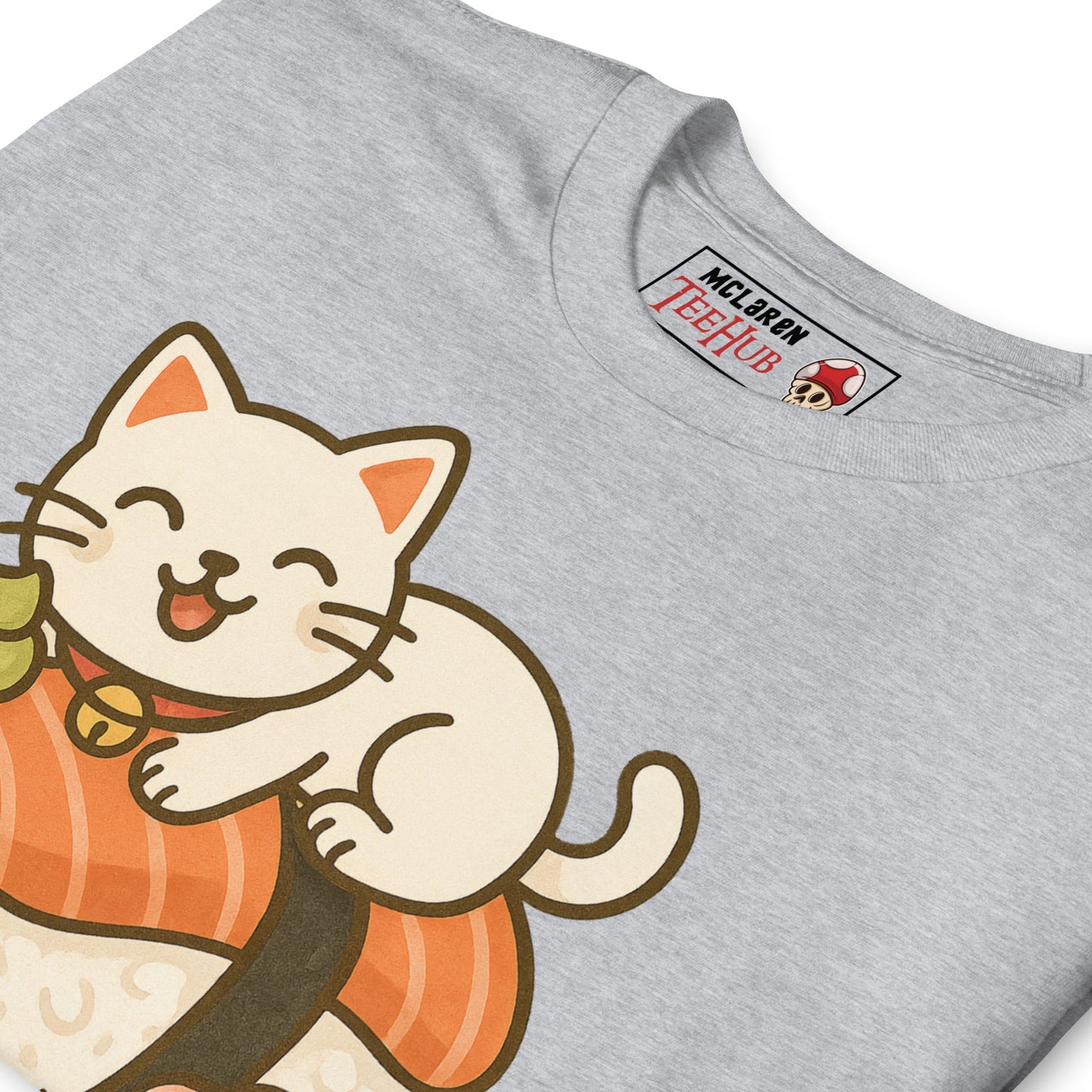 Sushi Cat T-Shirt – Kawaii Kitty on Salmon Nigiri – Cute Anime Cat Tee