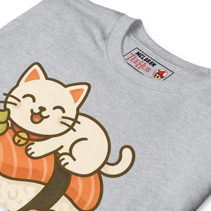 Sushi Cat T-Shirt – Kawaii Kitty on Salmon Nigiri – Cute Anime Cat Tee