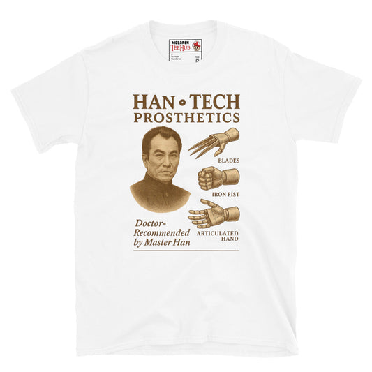 Han-Tech Prosthetics T-Shirt – Enter the Dragon Funny Martial Arts Parody Tee