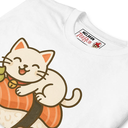 Sushi Cat T-Shirt – Kawaii Kitty on Salmon Nigiri – Cute Anime Cat Tee