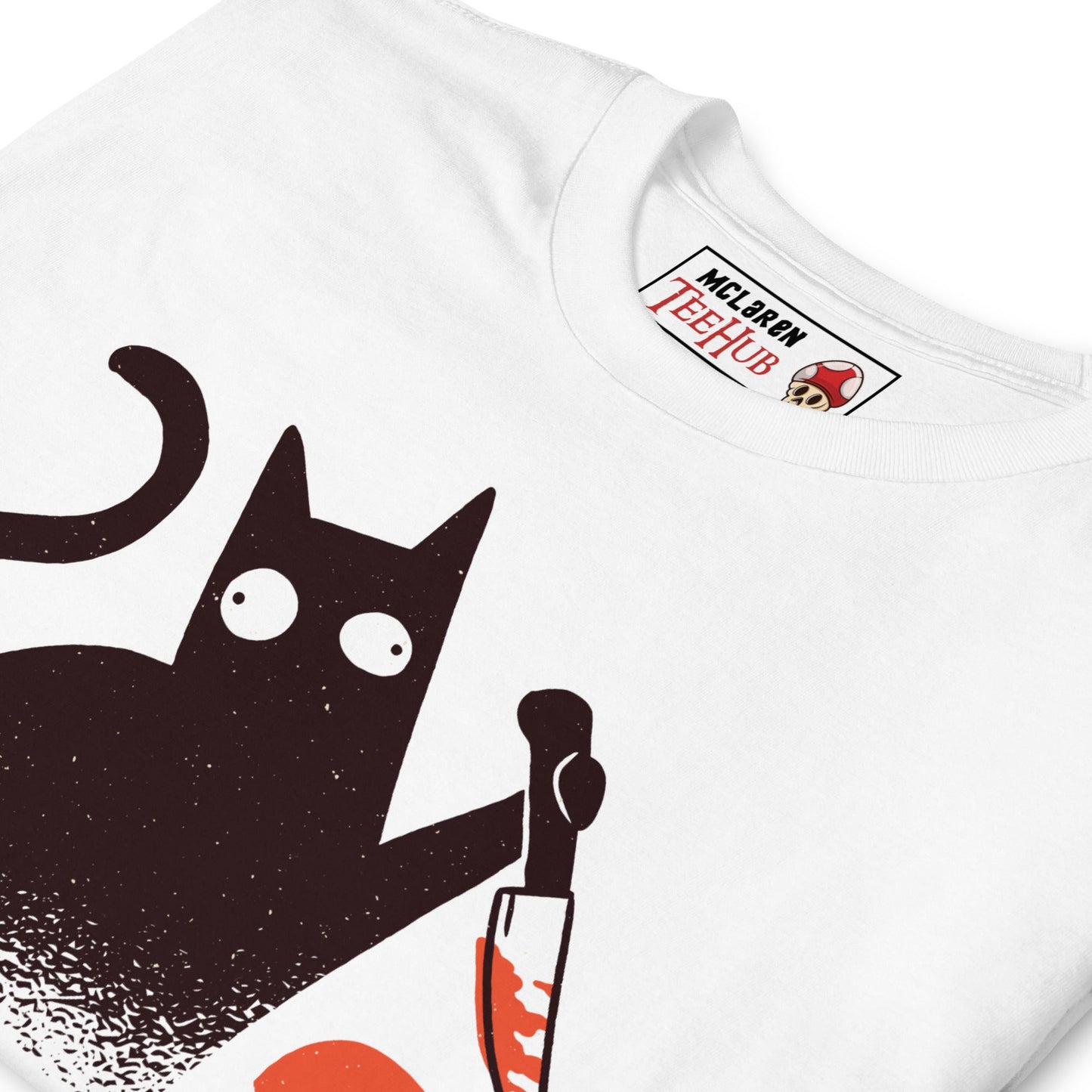 Funny Cat Knife T-Shirt – “What?” Meme Tee – Dark Humor Cat Lover Shirt