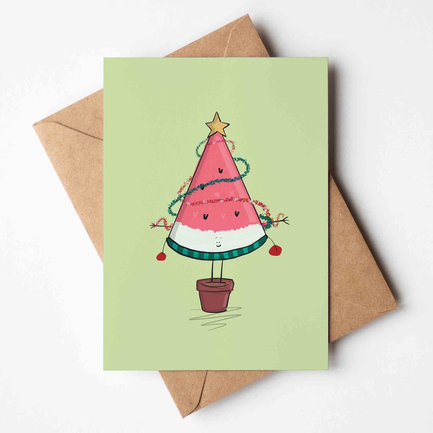 Watermelon Fan Christmas Tree Card