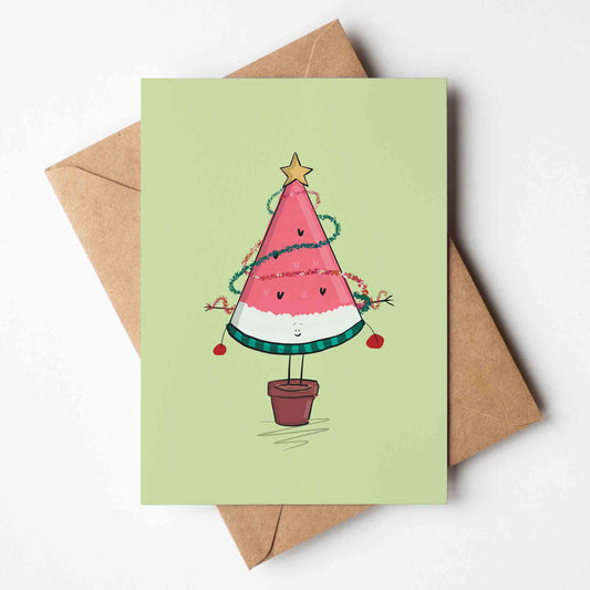 Watermelon Fan Christmas Tree Card