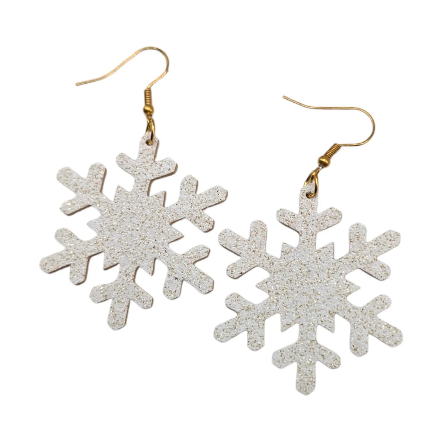 White and gold glitter snowflake earrings