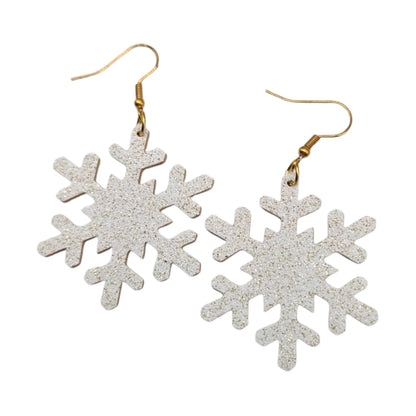 White and gold glitter snowflake earrings