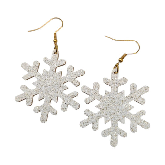 White and gold glitter snowflake earrings