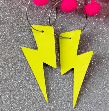 Yellow neon cork lightning bolt earrings