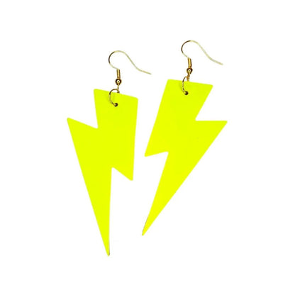 Yellow neon cork lightning bolt earrings