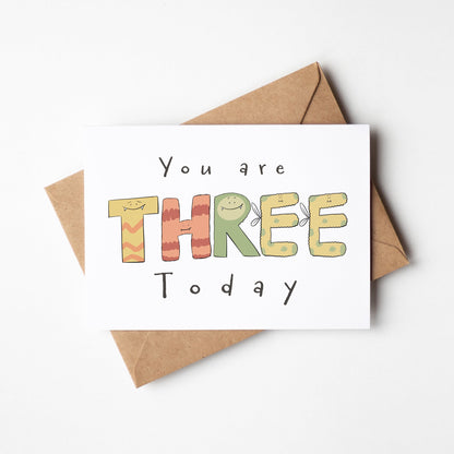You Are 3 Today – Cute Monster Milestone Birthday Card