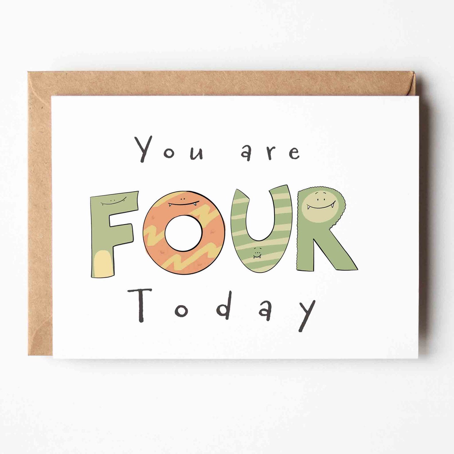 You're 4 Today - Monster Birthday Card
