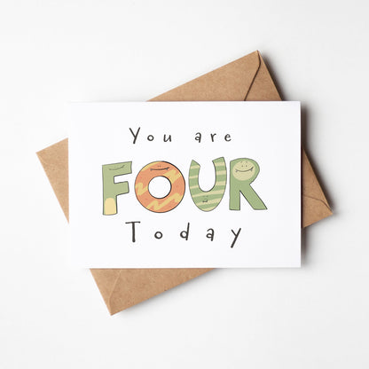 You're 4 Today - Monster Birthday Card