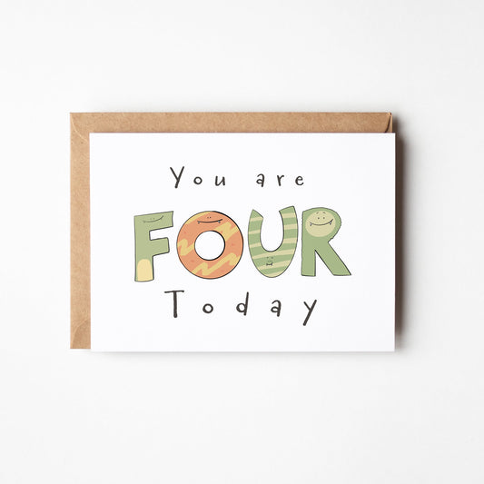 You're 4 Today - Monster Birthday Card