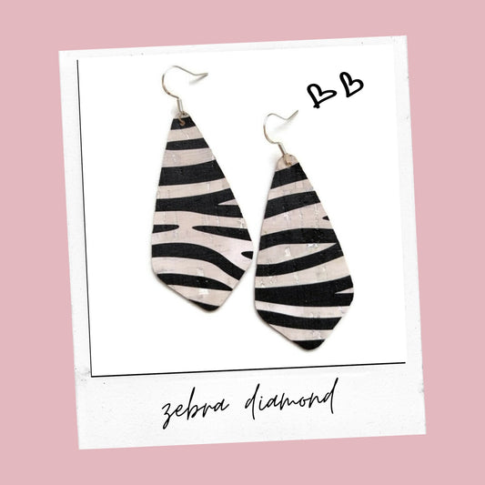 Zebra cork diamond earrings
