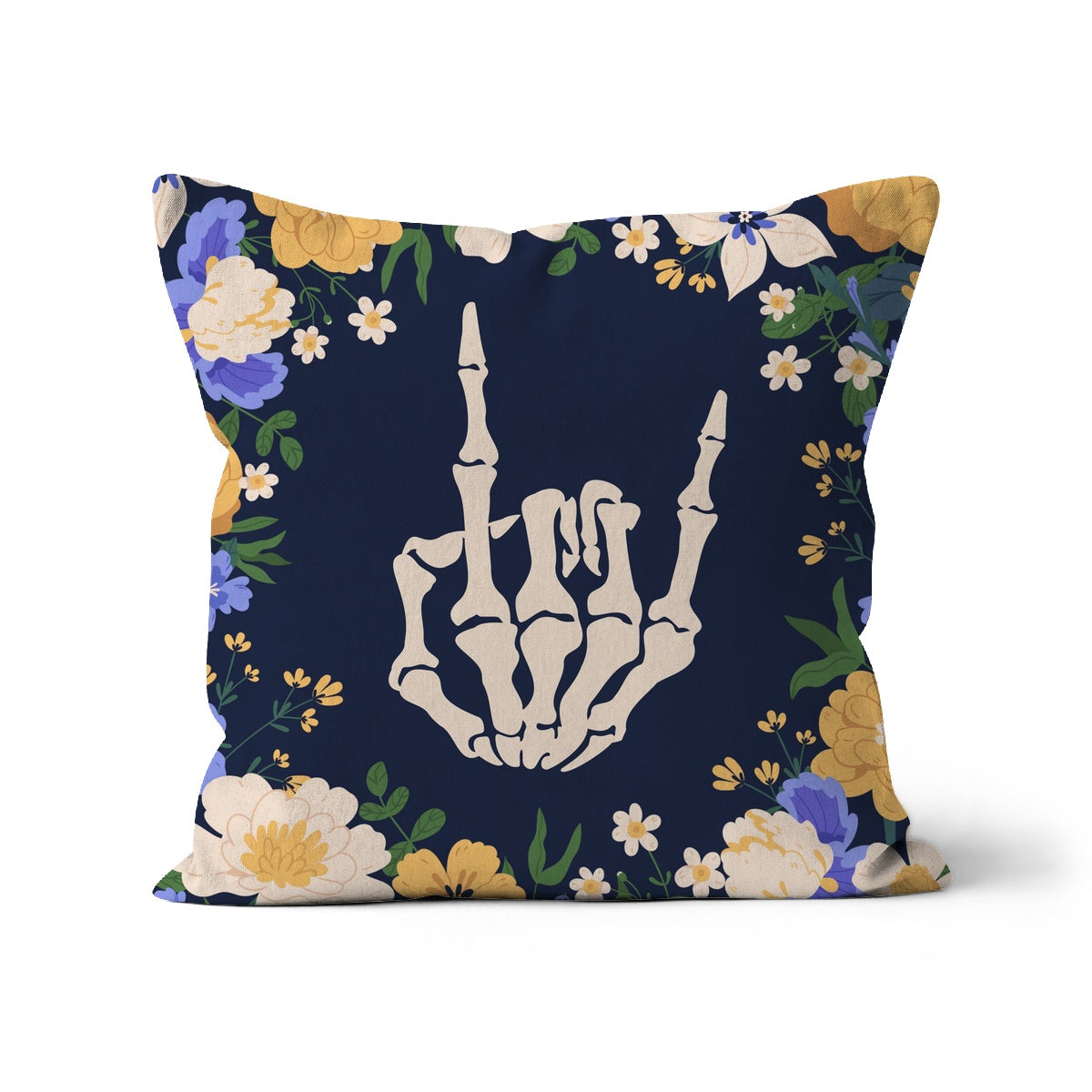 Skeleton Devil Horns and Flowers Cushion